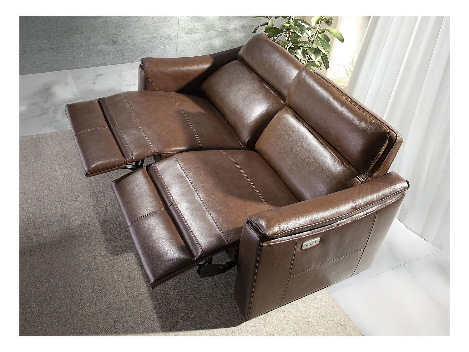 Canapé relax 3 places en cuir marron cognac 6166 ANGEL CERDA