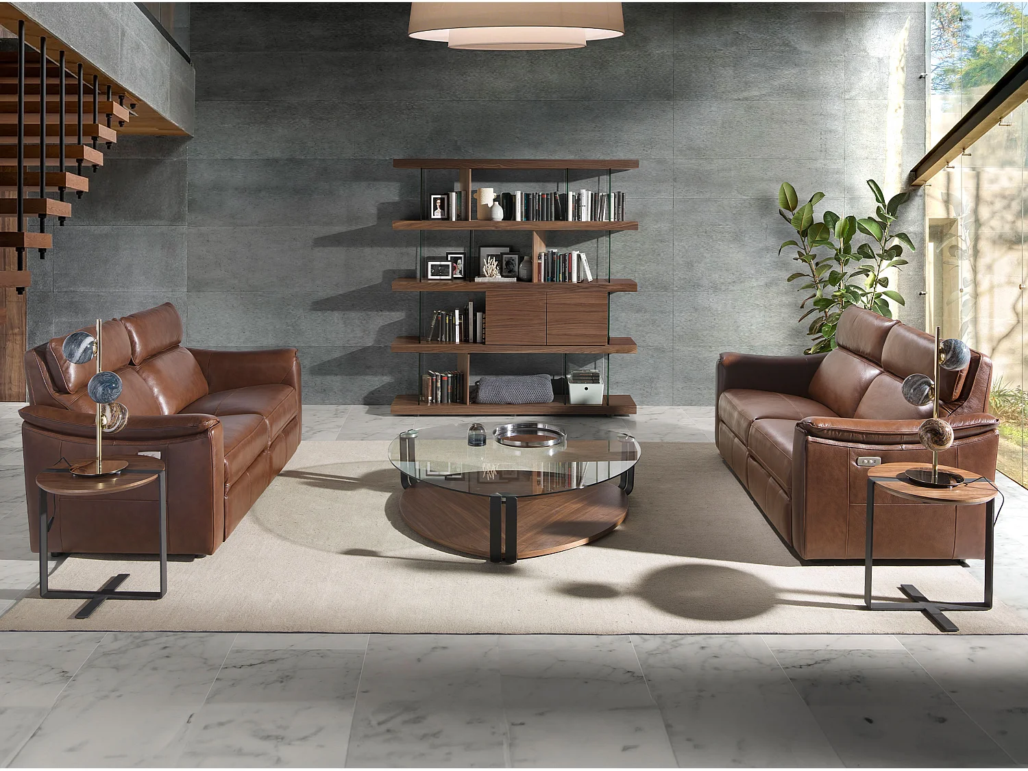 Canapé relax 3 places en cuir marron cognac 6166 ANGEL CERDA