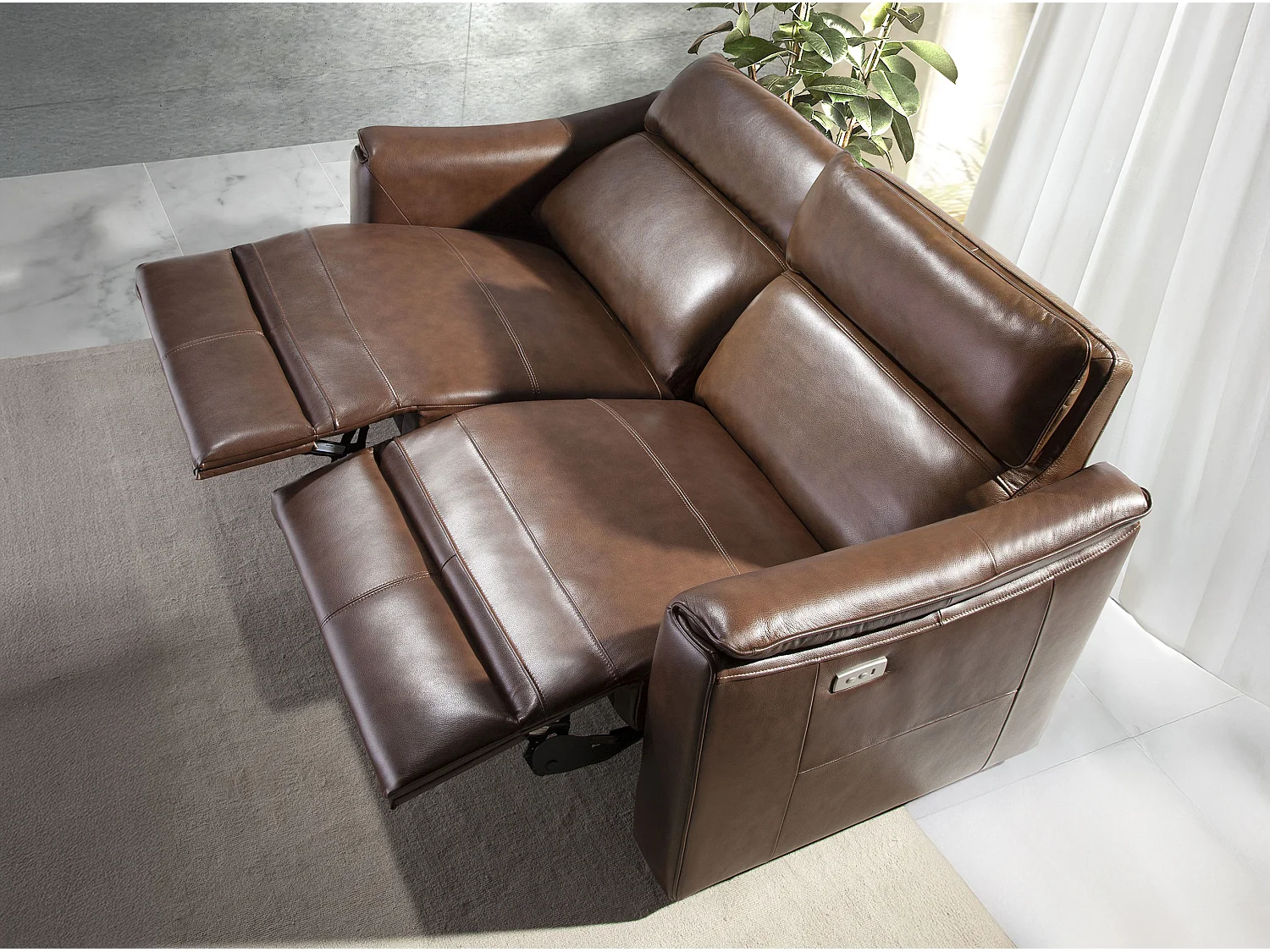 Canapé relax 3 places en cuir marron cognac 6166 ANGEL CERDA