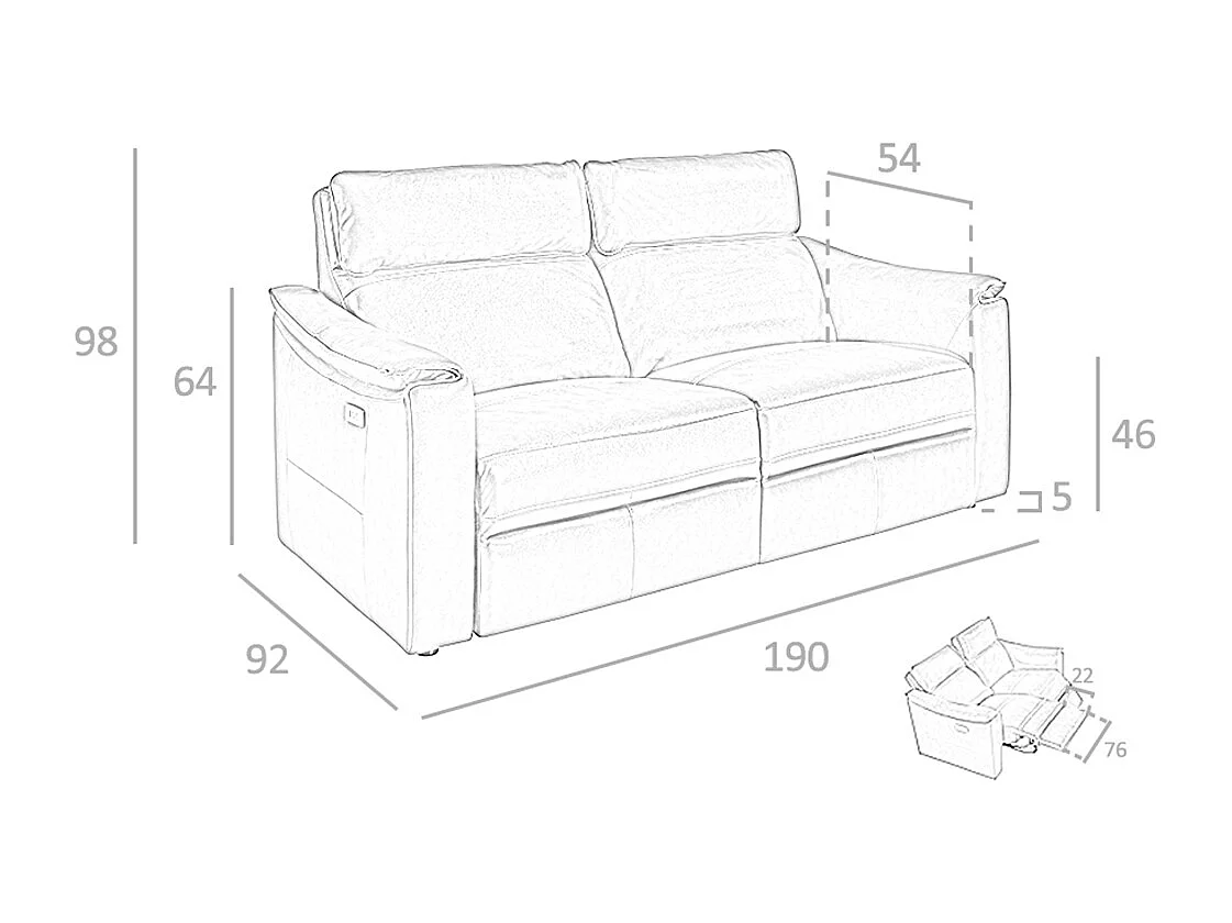 Canapé relax 3 places en cuir marron cognac 6166 ANGEL CERDA