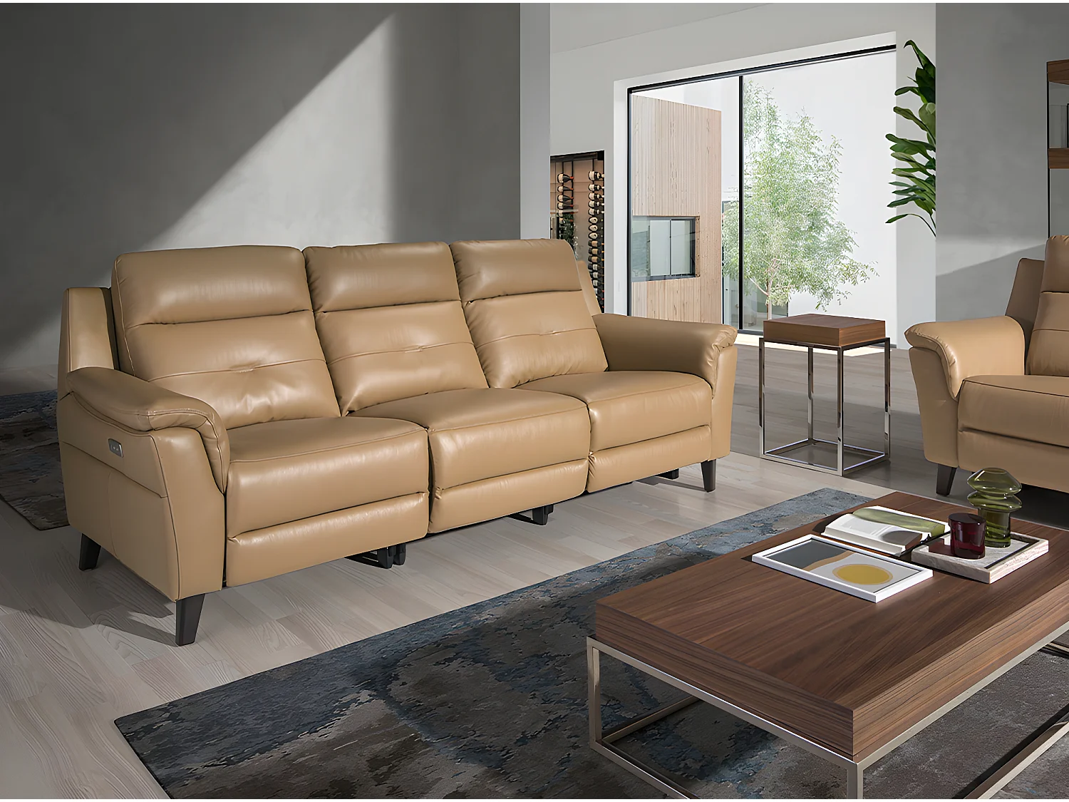 Canapé relax 3 places en cuir et wengé ANGEL CERDA