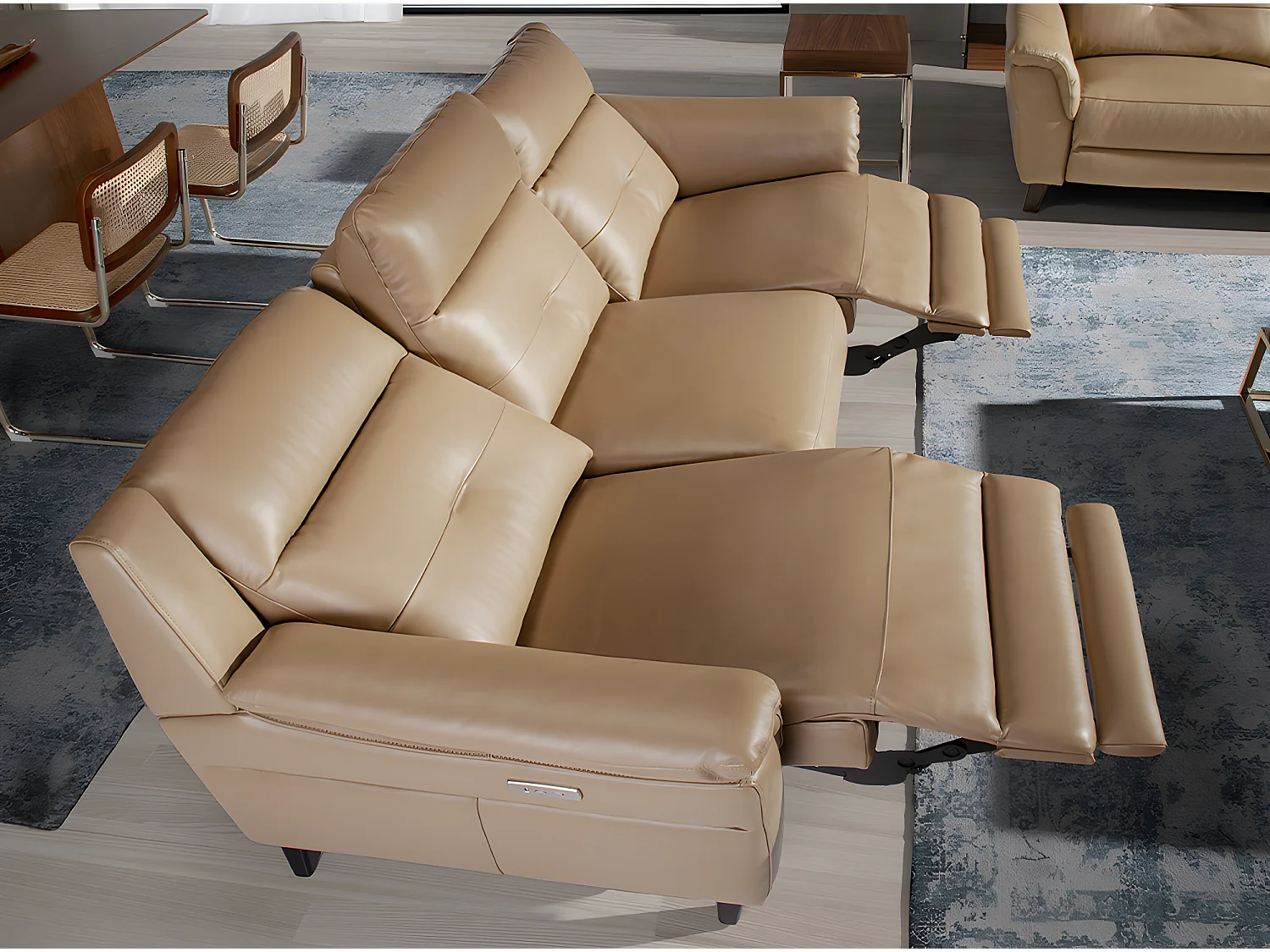 Canapé relax 3 places en cuir et wengé ANGEL CERDA