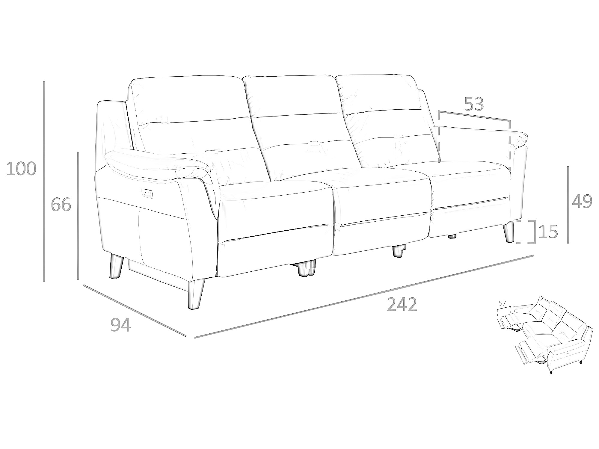 3SitzerRelaxSofa in Leder und Wengue