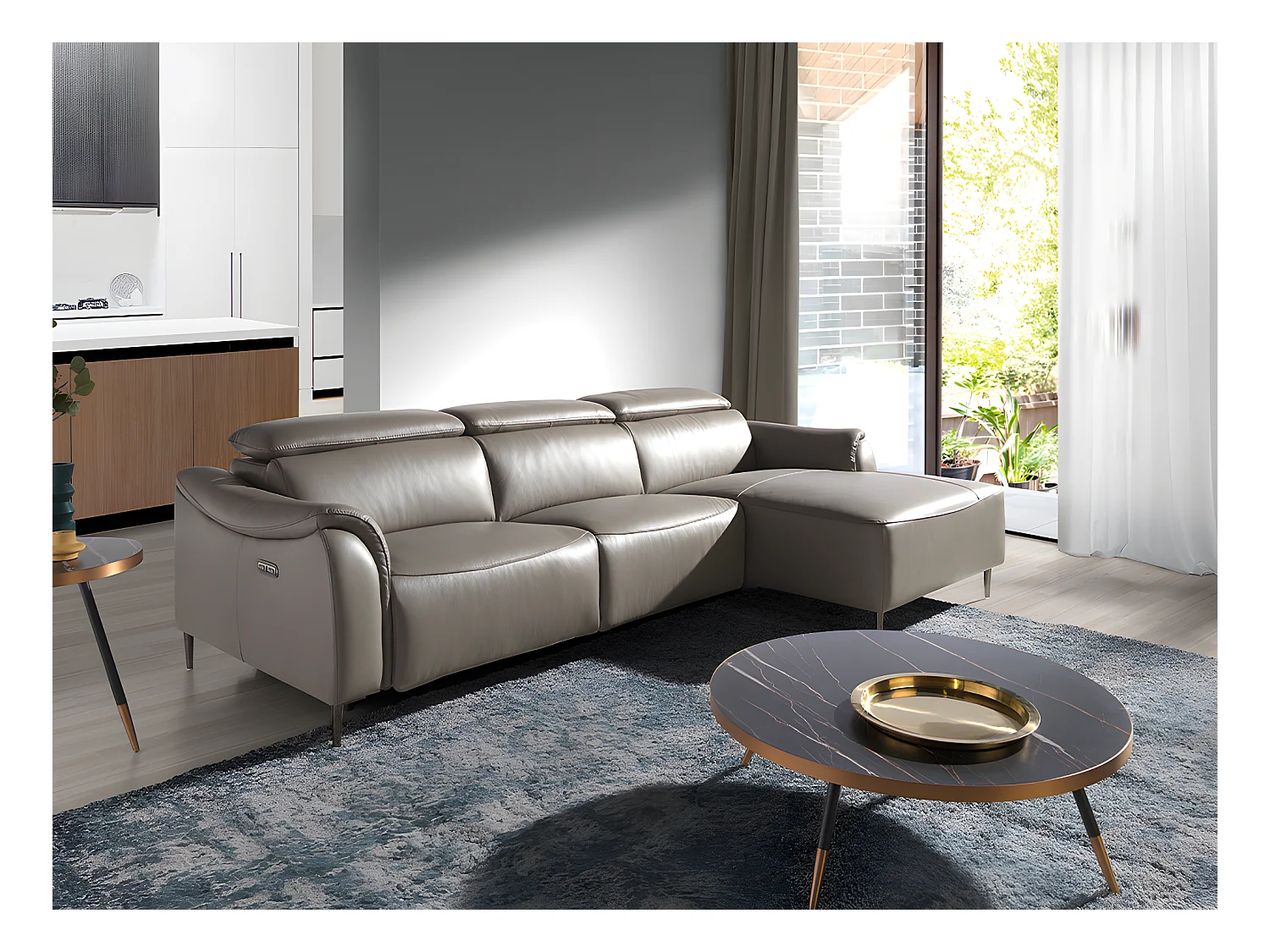 Chaise longue (R) en cuir et acier foncé 6160 ANGEL CERDA