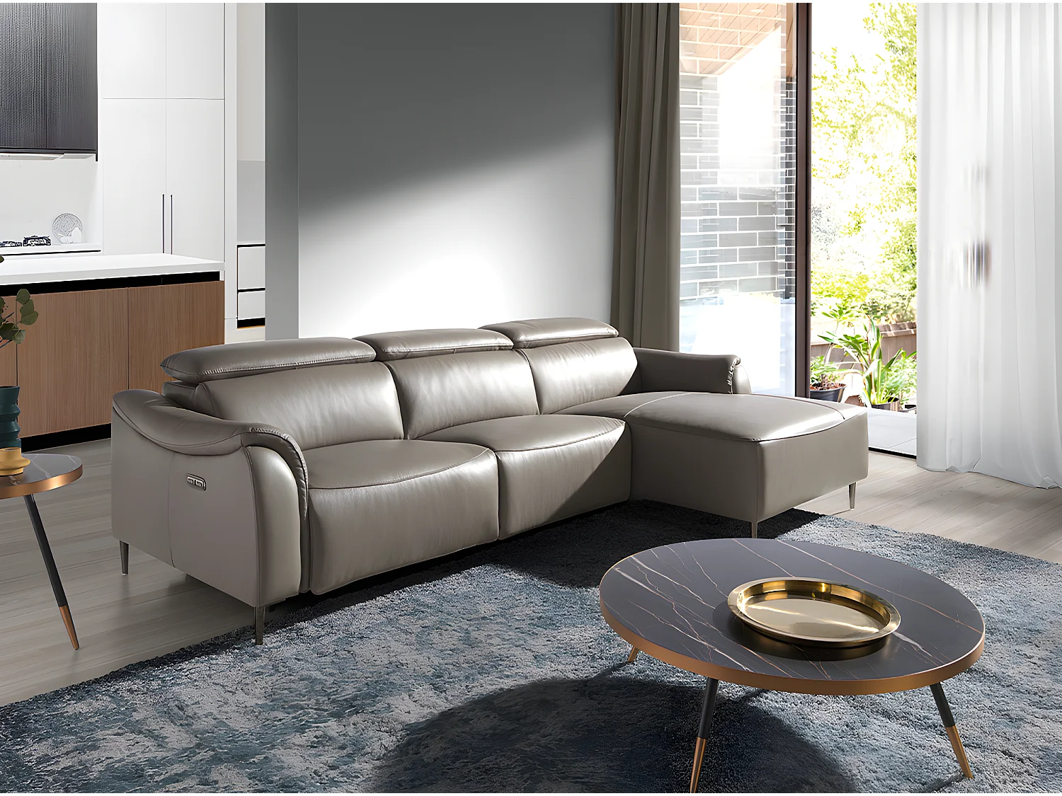 Chaise longue (R) en cuir et acier foncé 6160 ANGEL CERDA