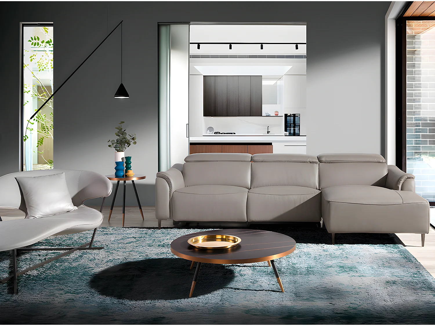 Chaise longue (R) en cuir et acier foncé 6160 ANGEL CERDA