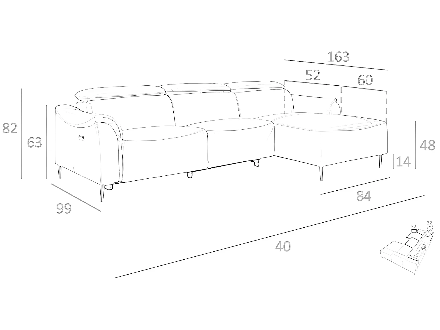 Chaise longue (R) en cuir et acier foncé 6160 ANGEL CERDA