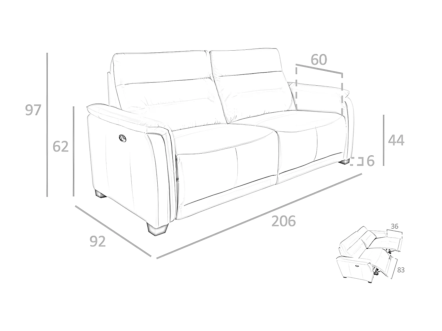 3 zits leren relaxbank 6158 ANGEL CERDA