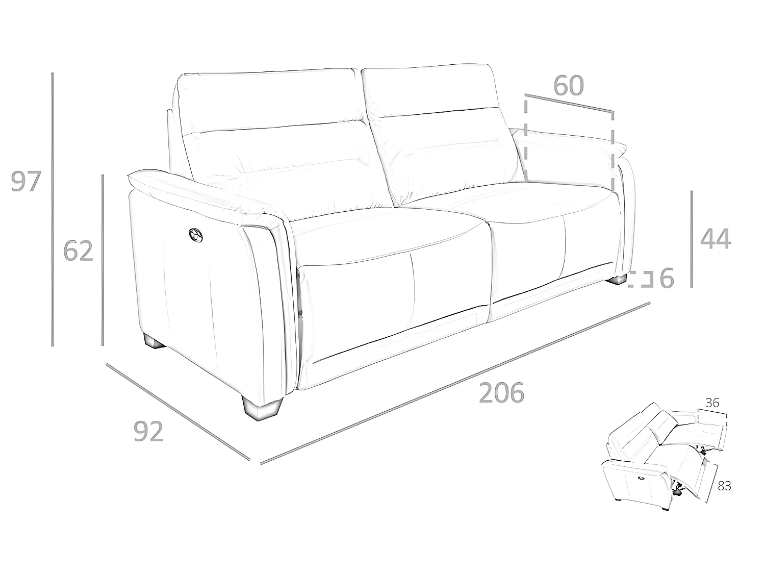 3 zits leren relaxbank 6158 ANGEL CERDA