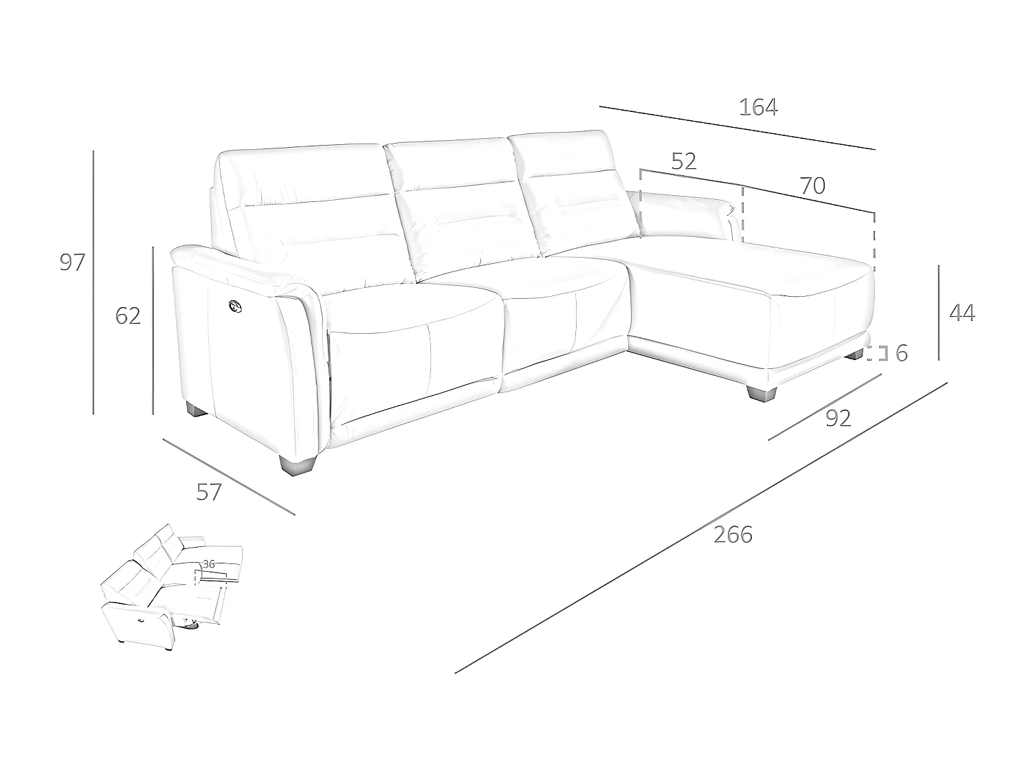 Chaise longue en cuir et mécanisme relax 6156 ANGEL CERDA