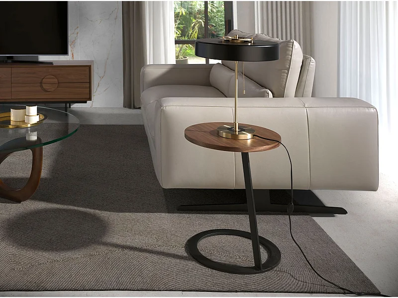 Runder Ecktisch Nussbaum und schwarzer Stahl 2115 ANGEL CERDA