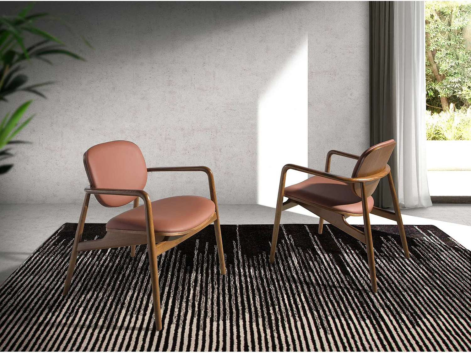 Fauteuil en similicuir marron et noyer 4118 ANGEL CERDA