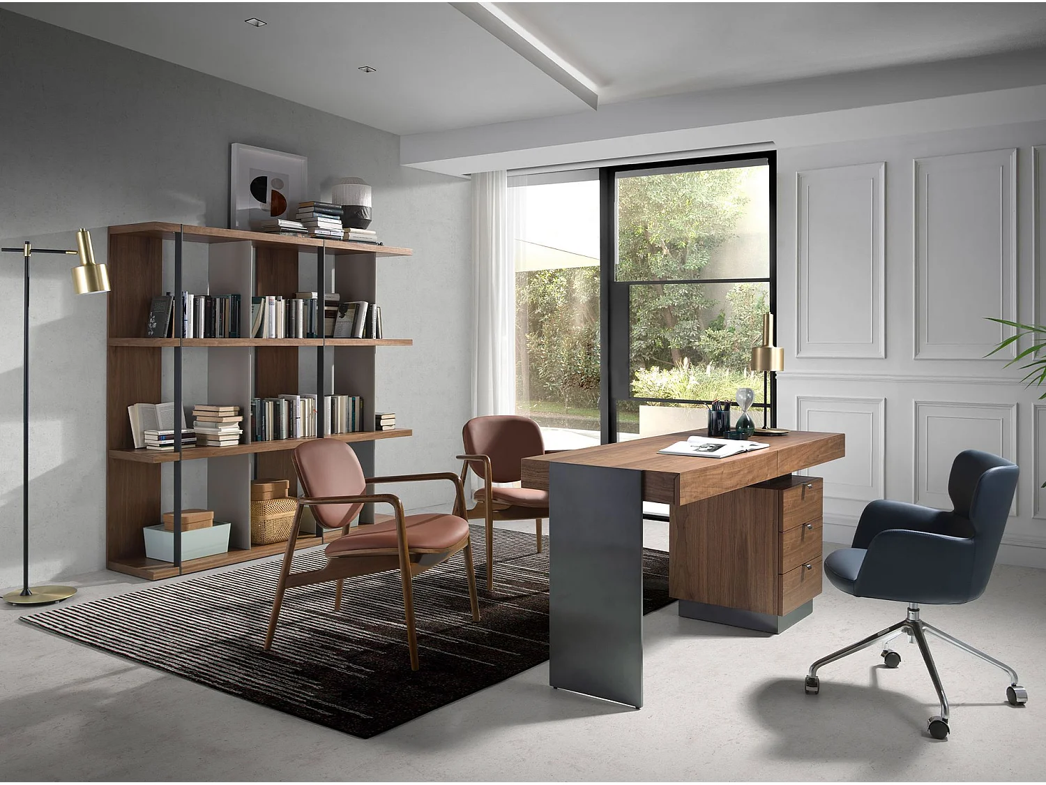 Fauteuil en similicuir marron et noyer 4118 ANGEL CERDA