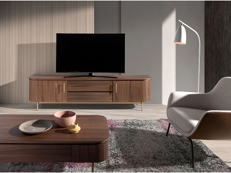 TV-Ständer Nussbaum und polierter Goldstahl 3227 ANGEL CERDA