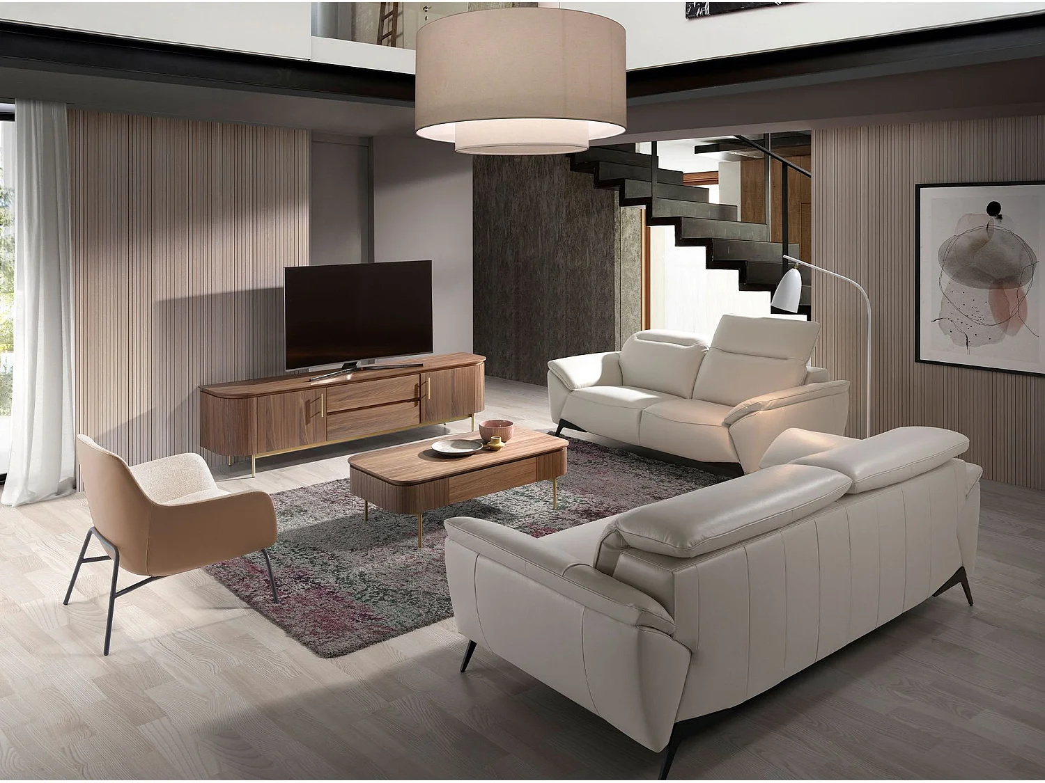 TV-Ständer Nussbaum und polierter Goldstahl 3227 ANGEL CERDA