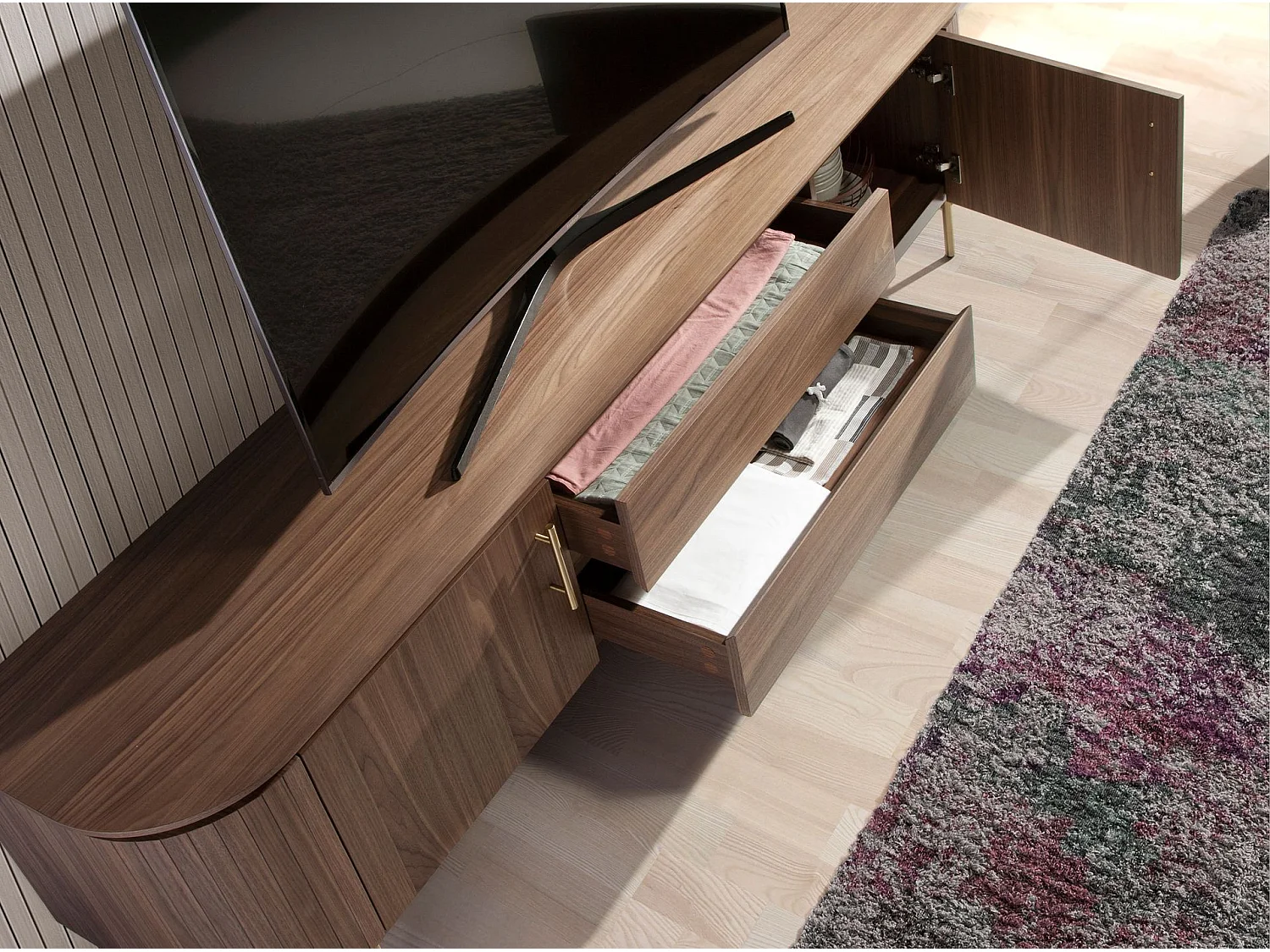 TV-Ständer Nussbaum und polierter Goldstahl 3227 ANGEL CERDA