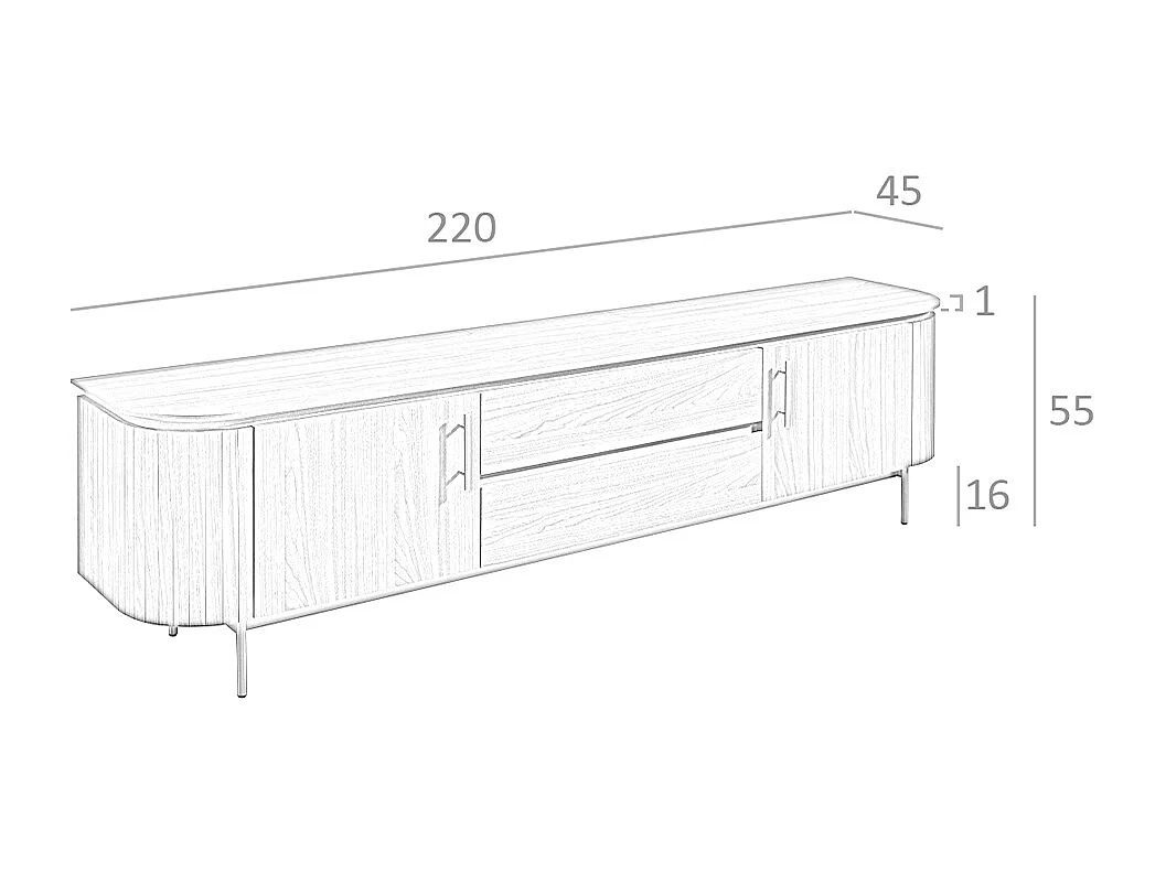 TV-Ständer Nussbaum und polierter Goldstahl 3227 ANGEL CERDA