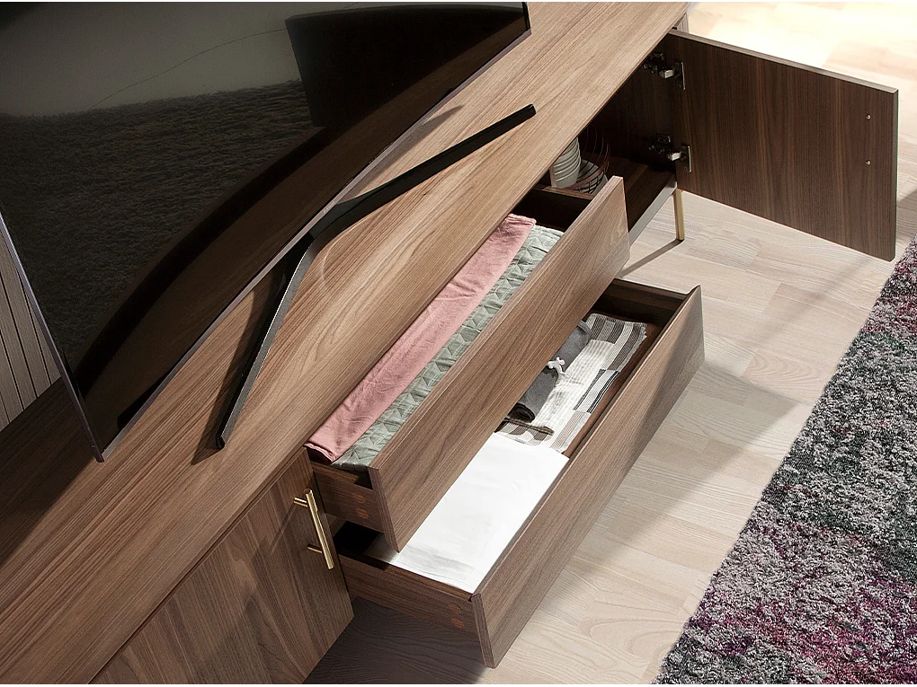 TV-Ständer Nussbaum und polierter Goldstahl 3227 ANGEL CERDA