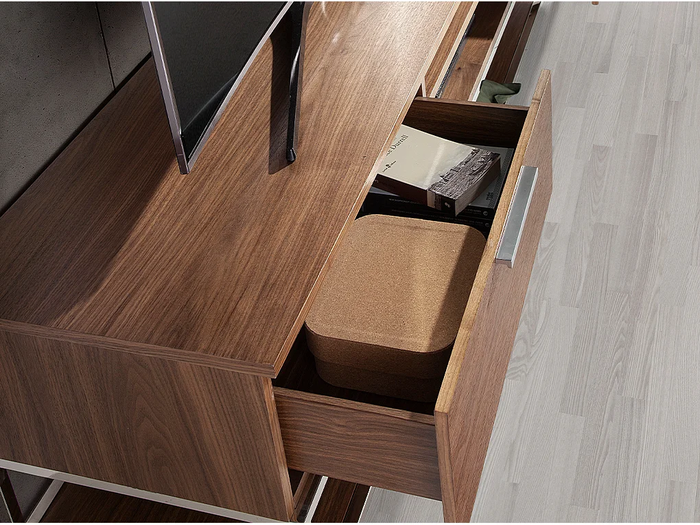 Meuble TV en noyer et acier chromé 3232 ANGEL CERDA