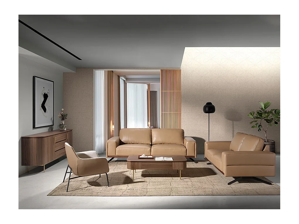 Table basse rectangulaire en noyer et acier poli or 2108 ANGEL CERDA