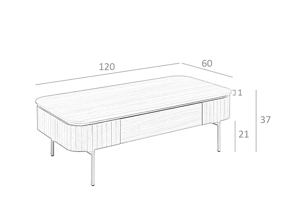 Table basse rectangulaire en noyer et acier poli or 2108 ANGEL CERDA