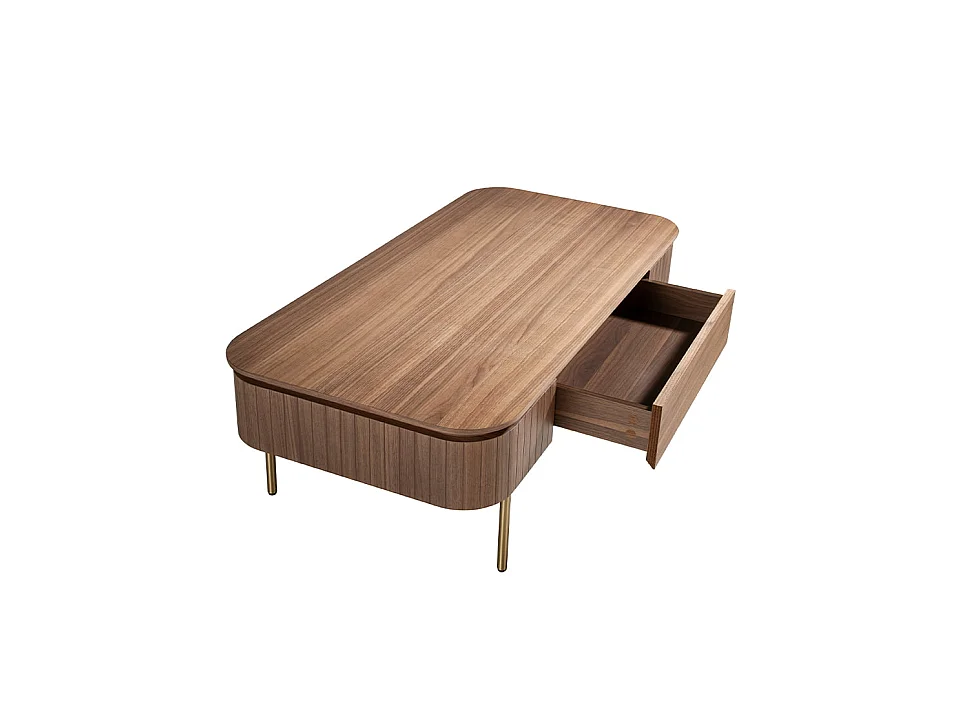 Table basse rectangulaire en noyer et acier poli or 2108 ANGEL CERDA