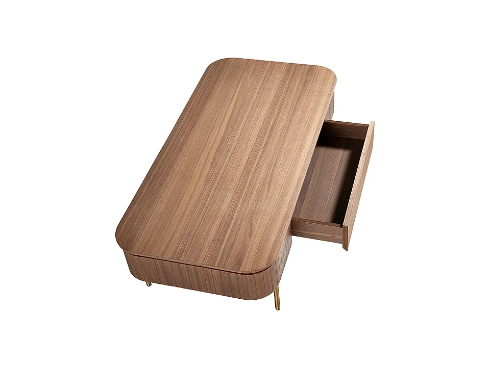 Table basse rectangulaire en noyer et acier poli or 2108 ANGEL CERDA