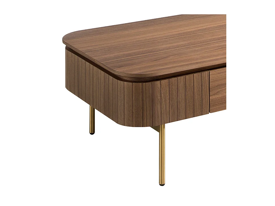 Table basse rectangulaire en noyer et acier poli or 2108 ANGEL CERDA