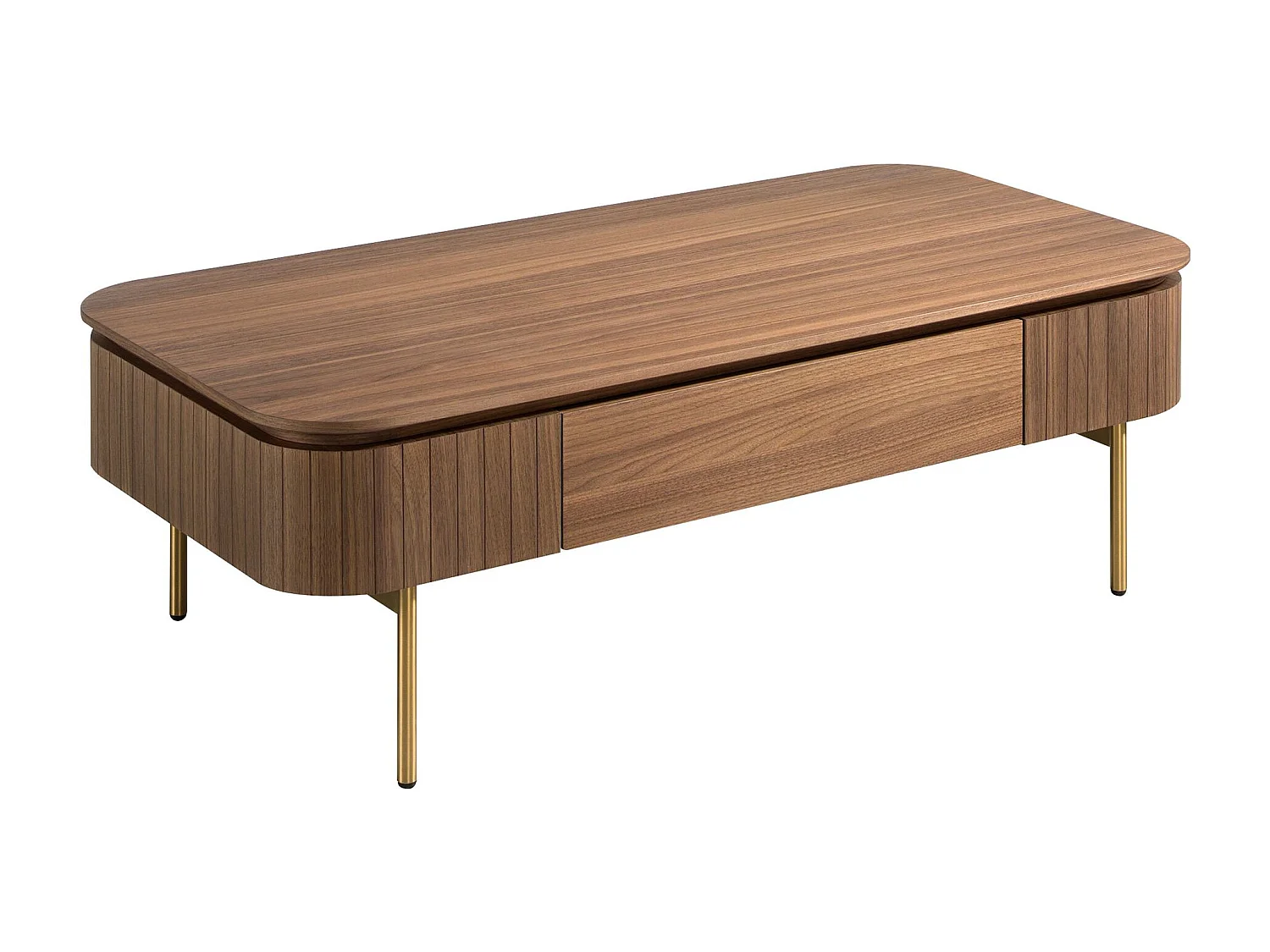 Table basse rectangulaire en noyer et acier poli or 2108 ANGEL CERDA