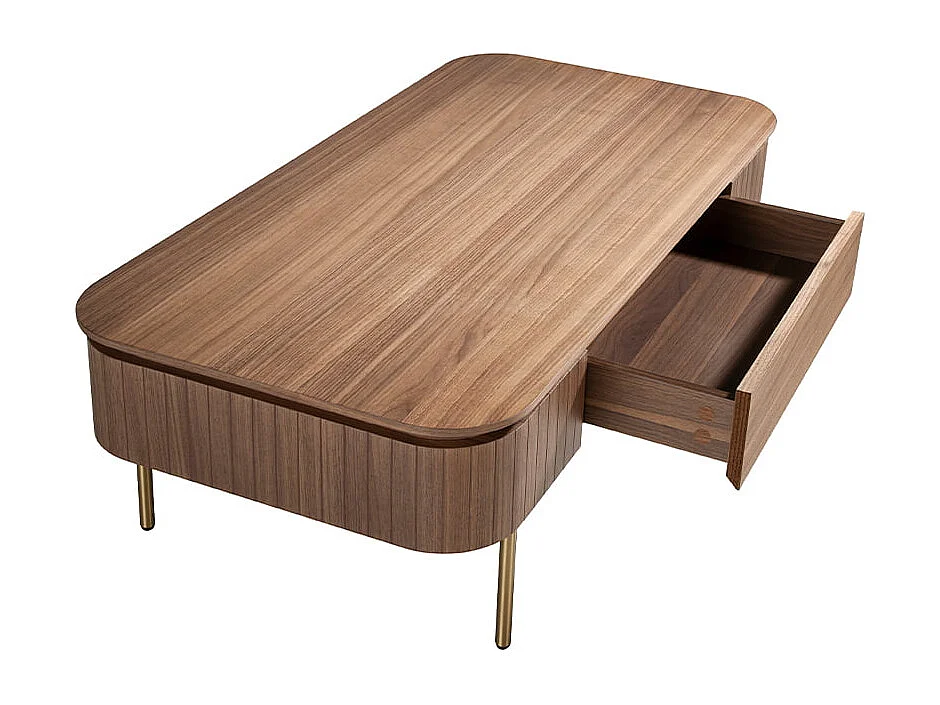 Table basse rectangulaire en noyer et acier poli or 2108 ANGEL CERDA