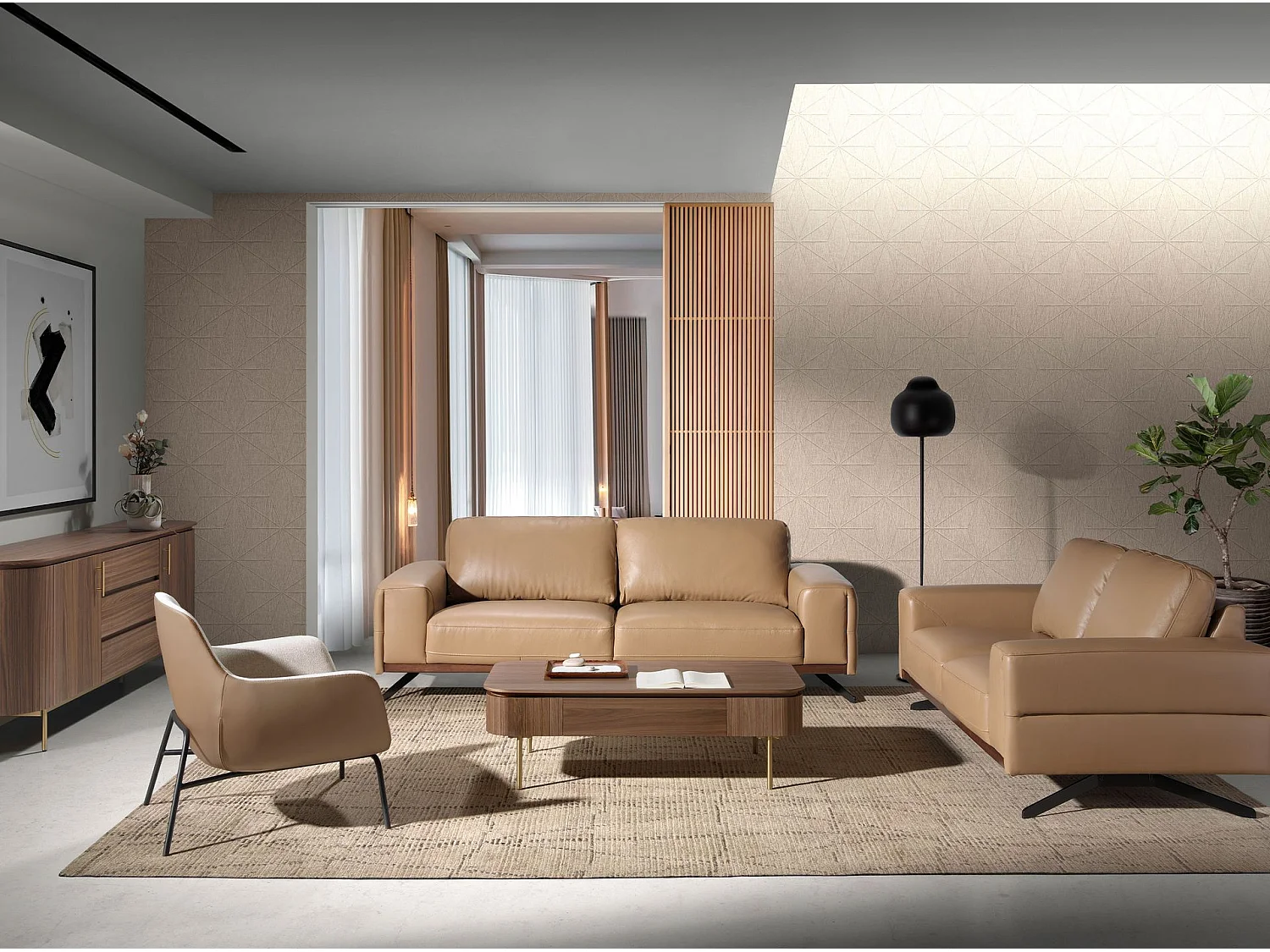 Table basse rectangulaire en noyer et acier poli or 2108 ANGEL CERDA