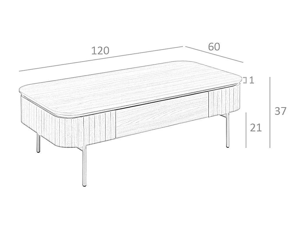 Table basse rectangulaire en noyer et acier poli or 2108 ANGEL CERDA