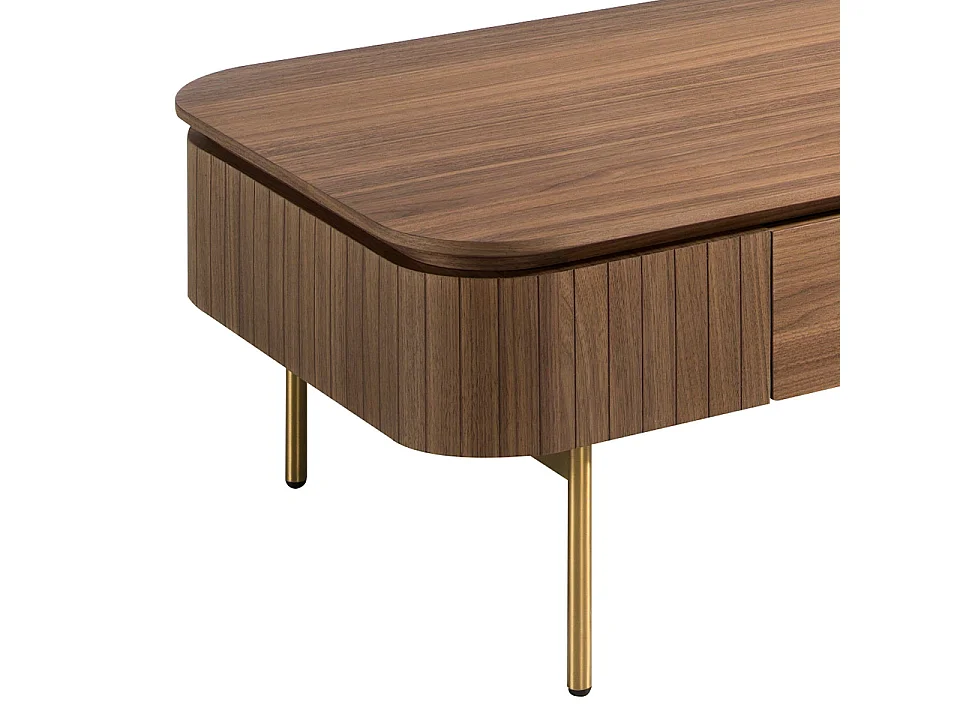 Table basse rectangulaire en noyer et acier poli or 2108 ANGEL CERDA