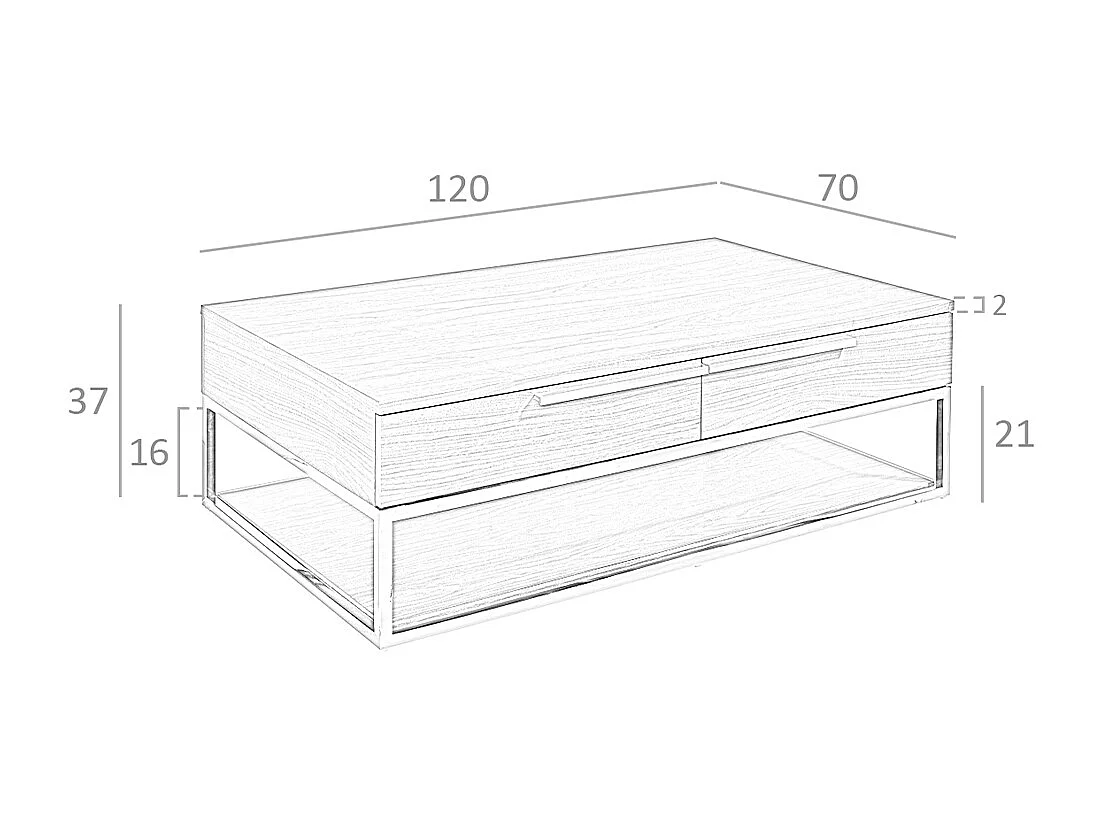 Table basse rectangulaire en noyer et acier chromé 2114 ANGEL CERDA
