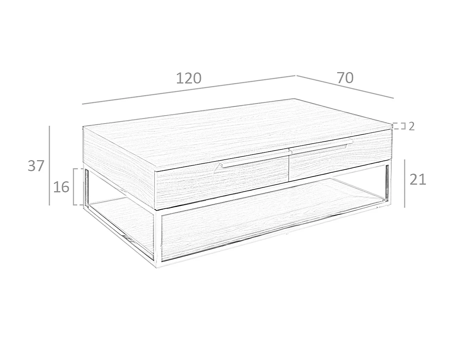 Table basse rectangulaire en noyer et acier chromé 2114 ANGEL CERDA