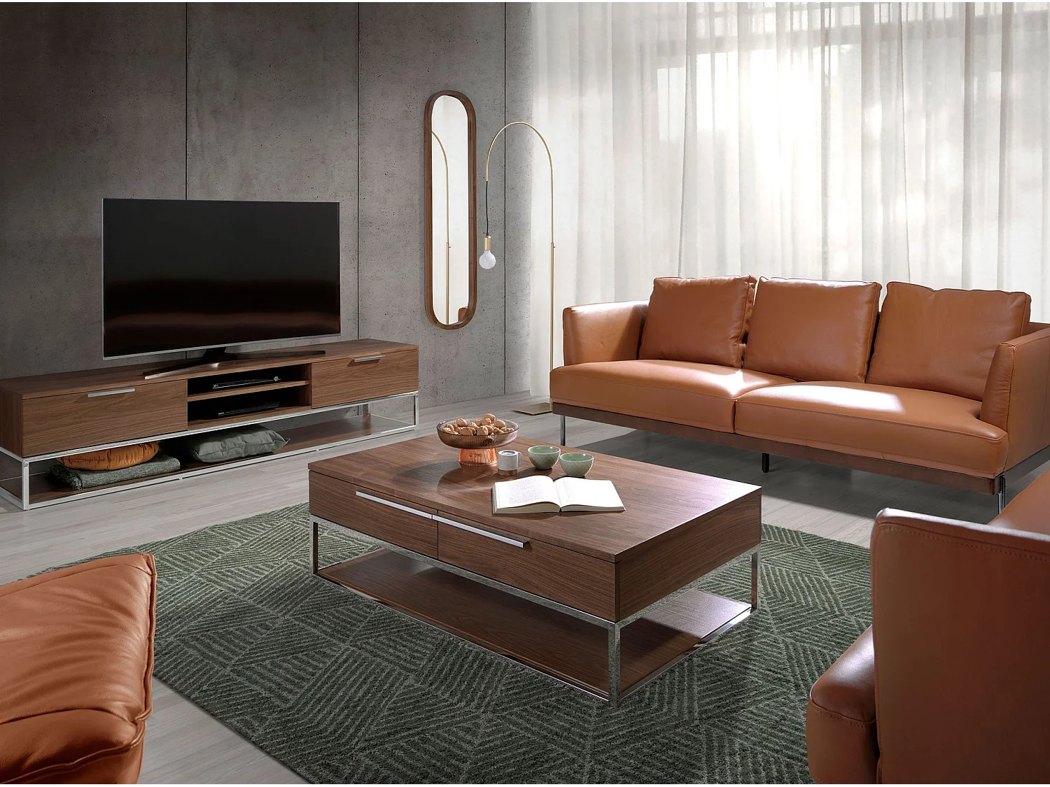 Rechteckiger Couchtisch Nussbaum und verchromter Stahl 2114 ANGEL CERDA