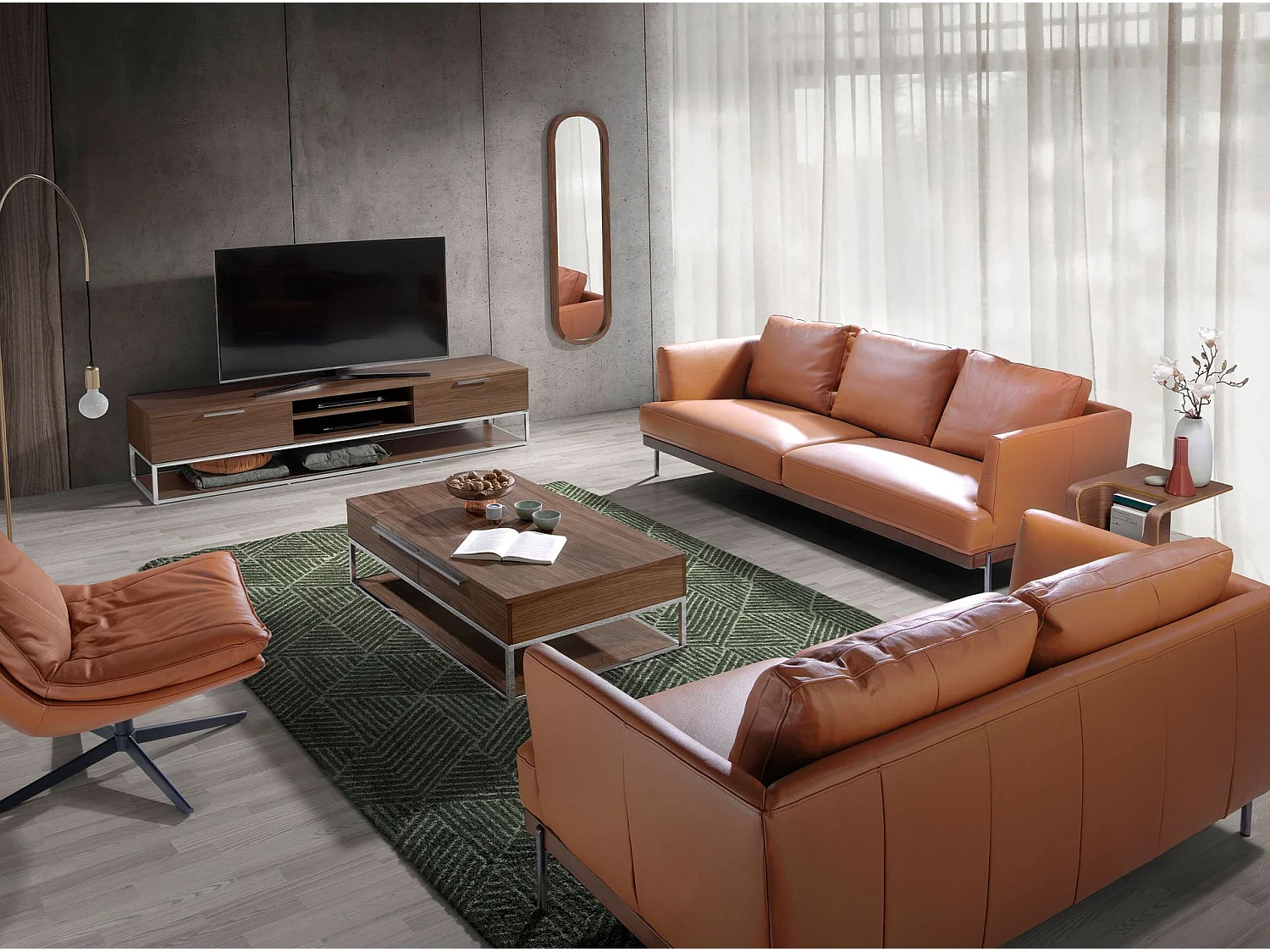 Rechteckiger Couchtisch Nussbaum und verchromter Stahl 2114 ANGEL CERDA