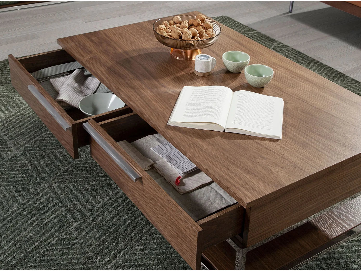Rechteckiger Couchtisch Nussbaum und verchromter Stahl 2114 ANGEL CERDA