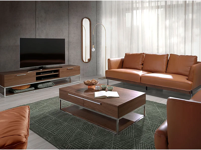 Rechteckiger Couchtisch Nussbaum und verchromter Stahl 2114 ANGEL CERDA