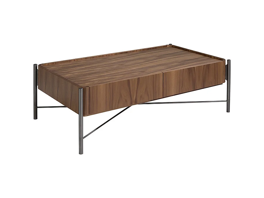 Table basse rectangulaire en noyer et acier foncé