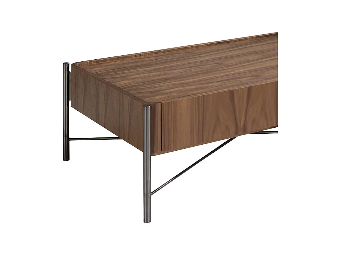 Rectangular coffee table walnut and dark steel