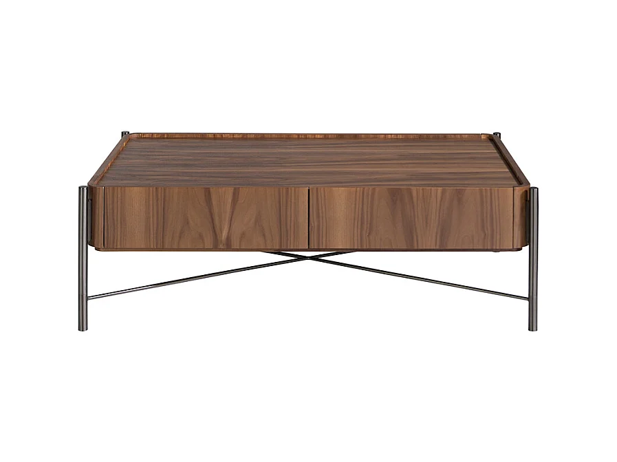 Rectangular coffee table walnut and dark steel
