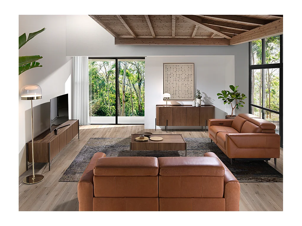 Rectangular coffee table walnut and dark steel