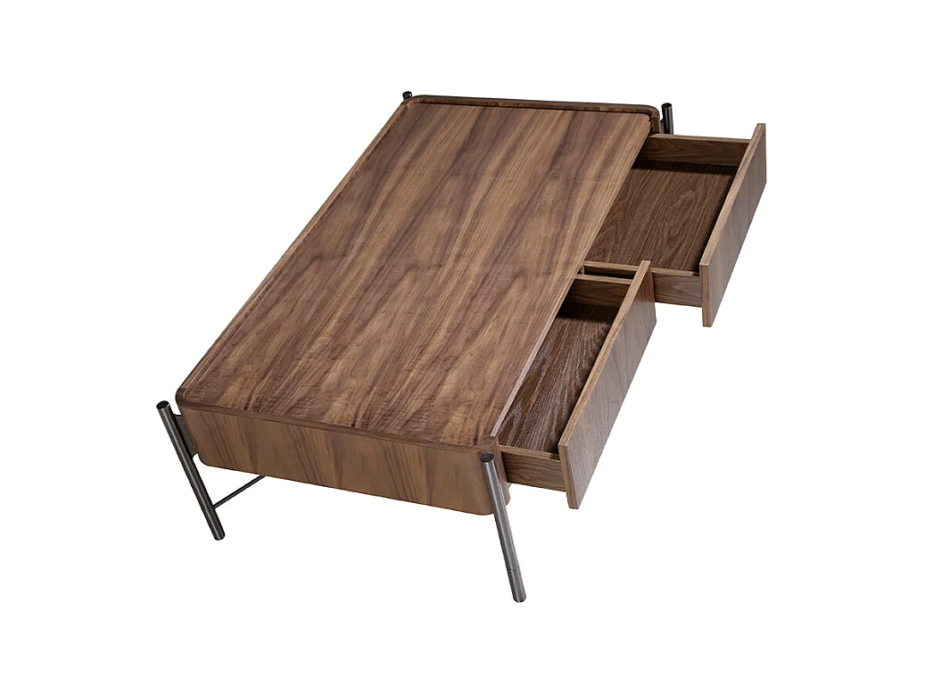 Rectangular coffee table walnut and dark steel