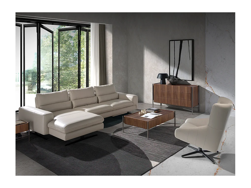 Rectangular coffee table walnut and dark steel