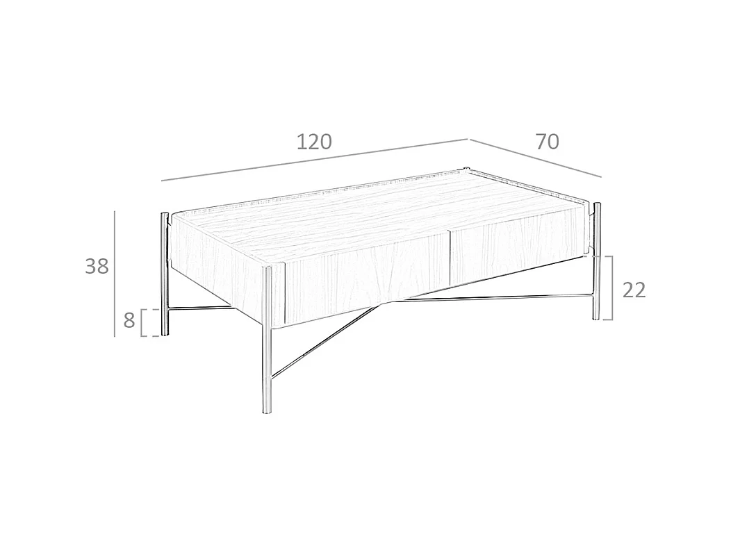Rectangular coffee table walnut and dark steel