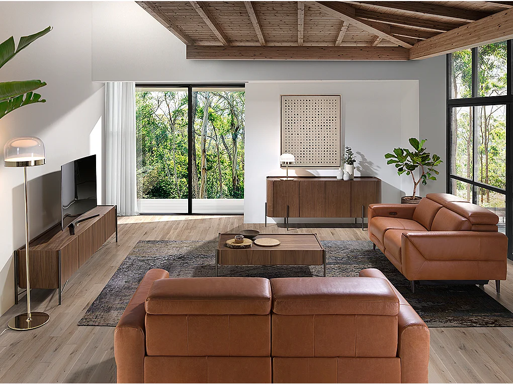 Rectangular coffee table walnut and dark steel