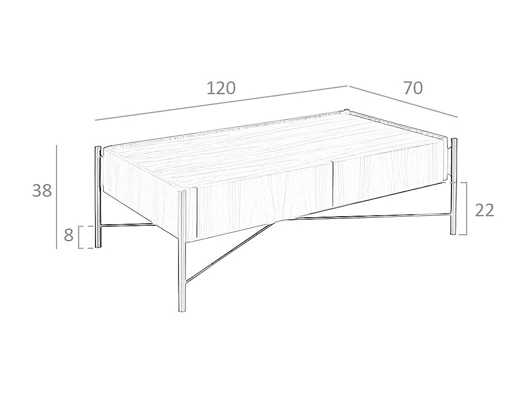Rectangular coffee table walnut and dark steel