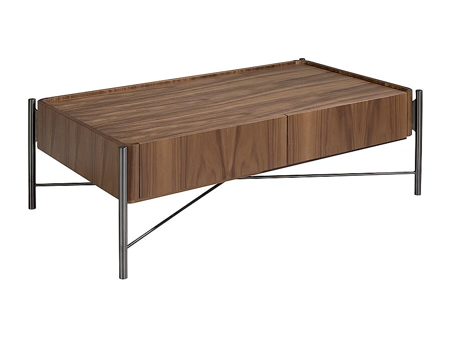 Table basse rectangulaire en noyer et acier foncé