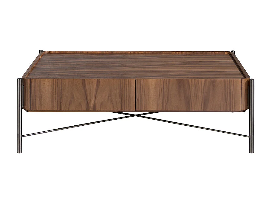Table basse rectangulaire en noyer et acier foncé